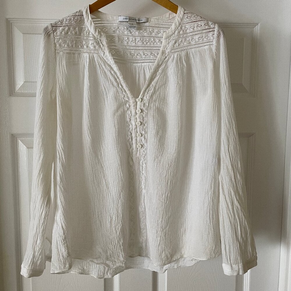 Diane Von Furstenberg long sleeve crochet peasant blouse